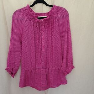 LOFT Pink Polka Dot Ruffled Blouse